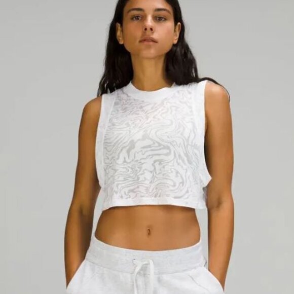 Lululemon All Yours Crop Tank Top  White *Veil  Size 8? Semi Sheer‎ Muscle Tank - Picture 1 of 8